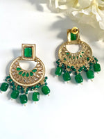 Load image into Gallery viewer, I&#39;m All Green Drop Polki &amp; Pearl Earrings
