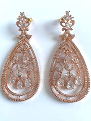 Kazo Rose Gold n White Diamond Dangler Earrings