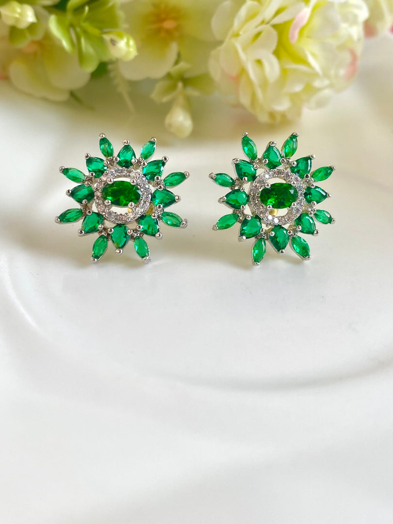 Lisa Green & White Diamond Stud Earrings