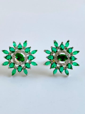 Lisa Green & White Diamond Stud Earrings