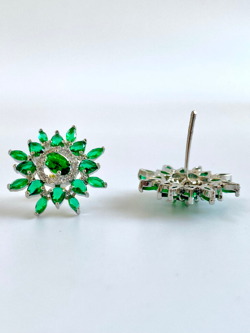 Lisa Green & White Diamond Stud Earrings