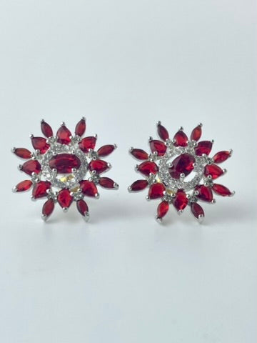 Lisa Red n White Diamond Stud Earrings