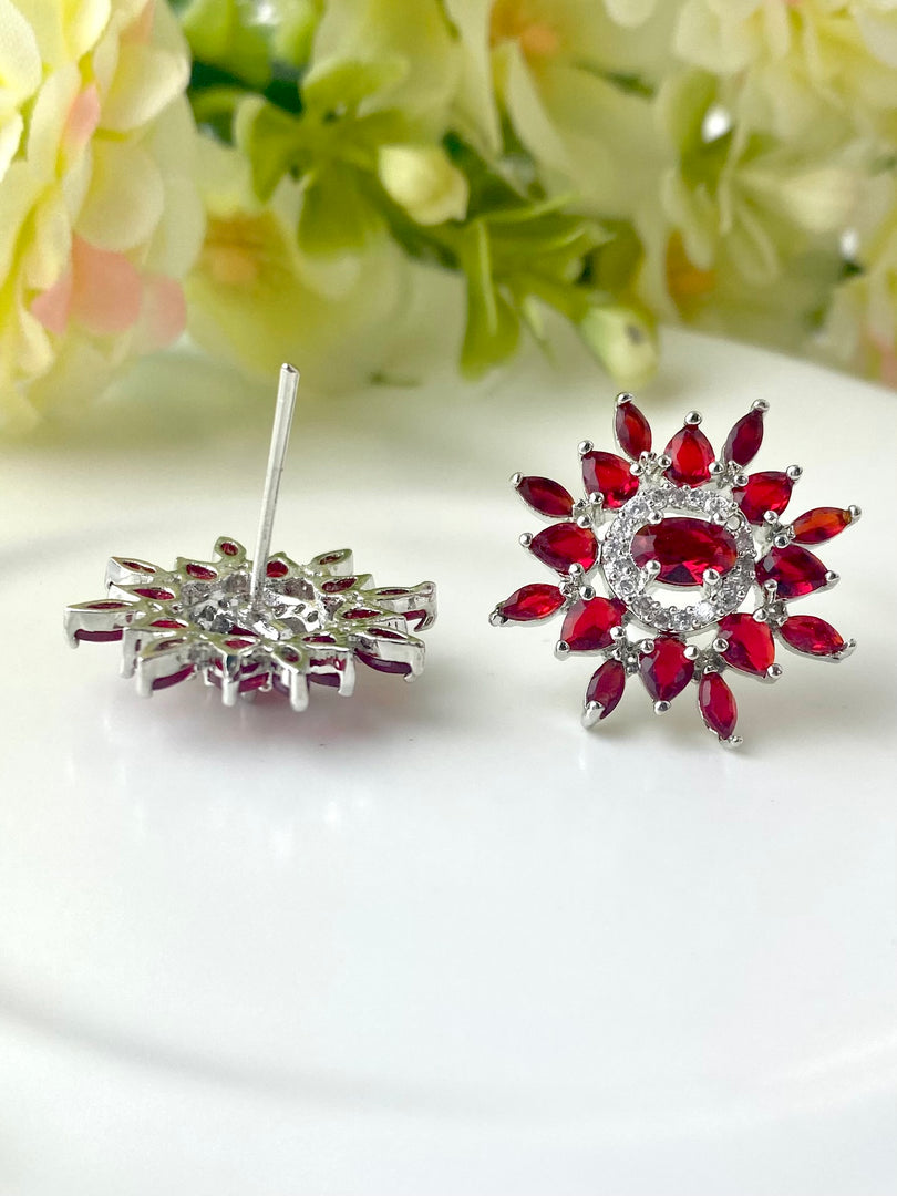 Lisa Red n White Diamond Stud Earrings