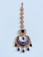 Load image into Gallery viewer, Love Aura Royal Blue n White Diamond Maang Tika
