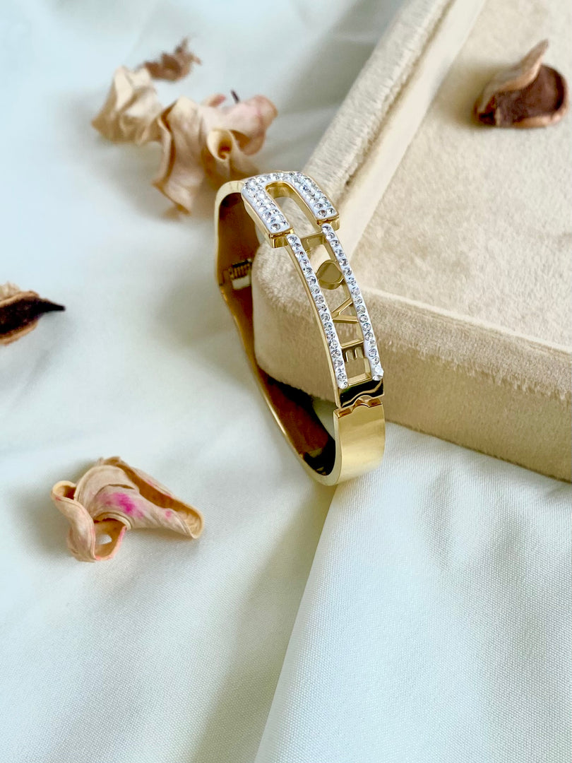 Marble Finish LOVE Studded Golden Bracelet