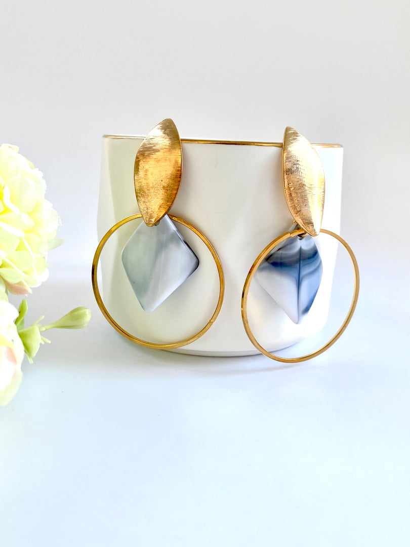 Marble N Golden Round Earrings