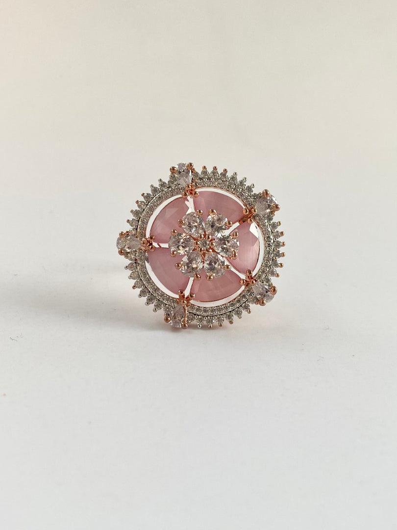 Margot Baby Pink White Diamond Free Size Ring