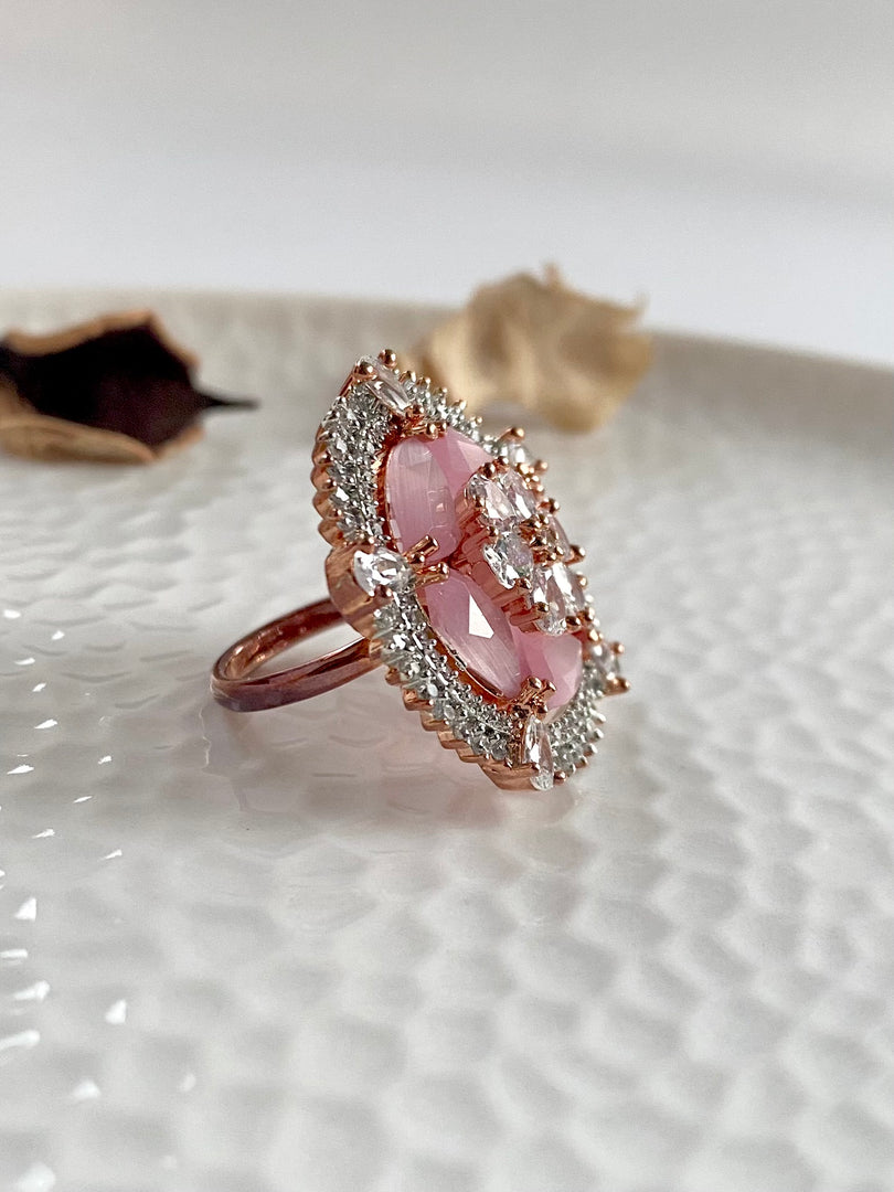 Margot Baby Pink White Diamond Free Size Ring