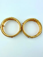 Load image into Gallery viewer, Matte Golden Net Classy White &amp; Pink Kundan Bangle Set Of Two
