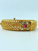 Load image into Gallery viewer, Matte Golden Net Classy White &amp; Pink Kundan Bangle Set Of Two
