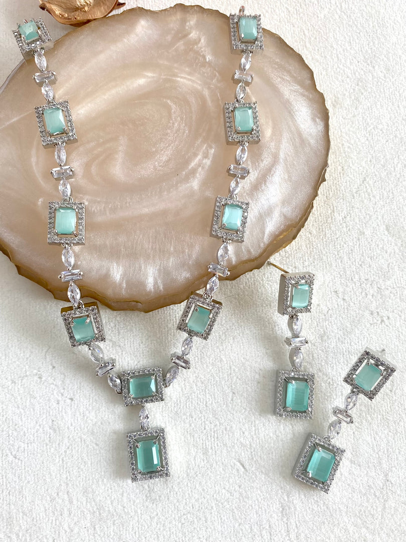 Mint Brick Diamond Necklace Set