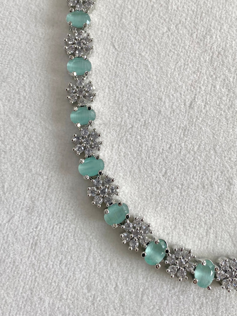 Mint Green Flower Diamond Necklace Set