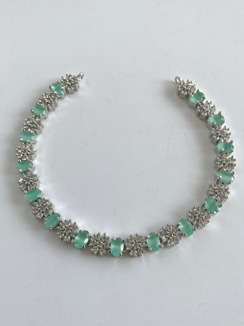 Mint Green Flower Diamond Necklace Set