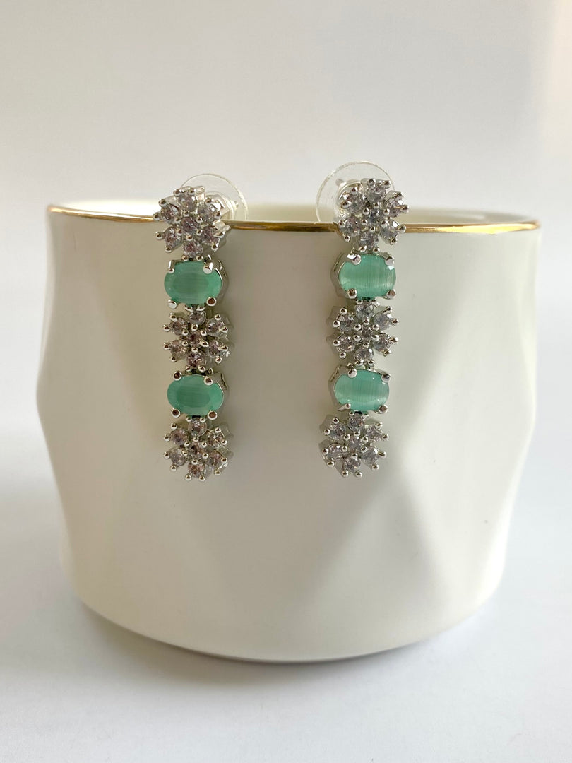 Mint Green Flower Diamond Necklace Set