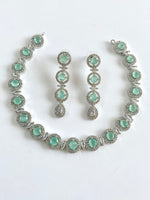 Load image into Gallery viewer, Mint Green Round Diamond Necklace Set
