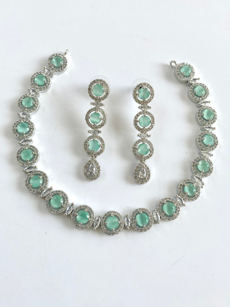 Mint Green Round Diamond Necklace Set