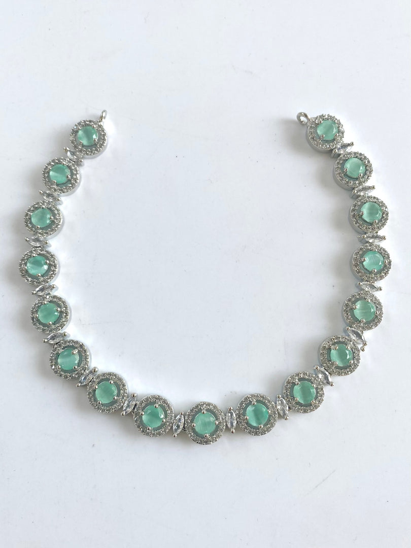 Mint Green Round Diamond Necklace Set