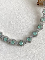 Load image into Gallery viewer, Mint Green Round Diamond Necklace Set
