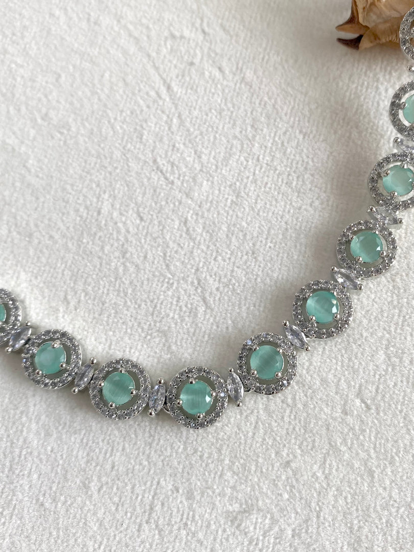 Mint Green Round Diamond Necklace Set