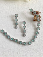 Load image into Gallery viewer, Mint Green Round Diamond Necklace Set
