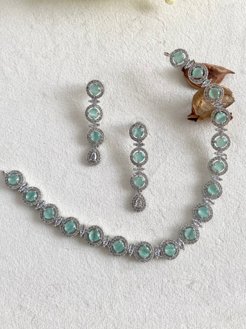 Mint Green Round Diamond Necklace Set