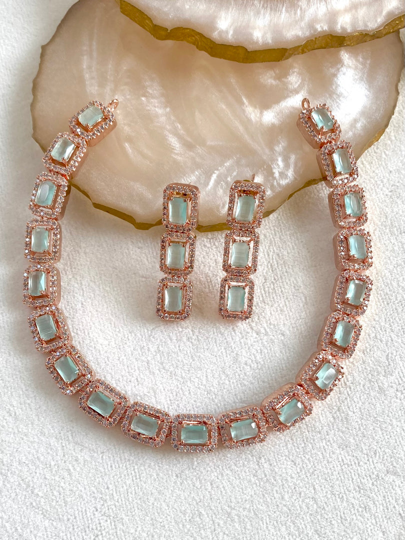 Mint Rose Diamond Necklace Set