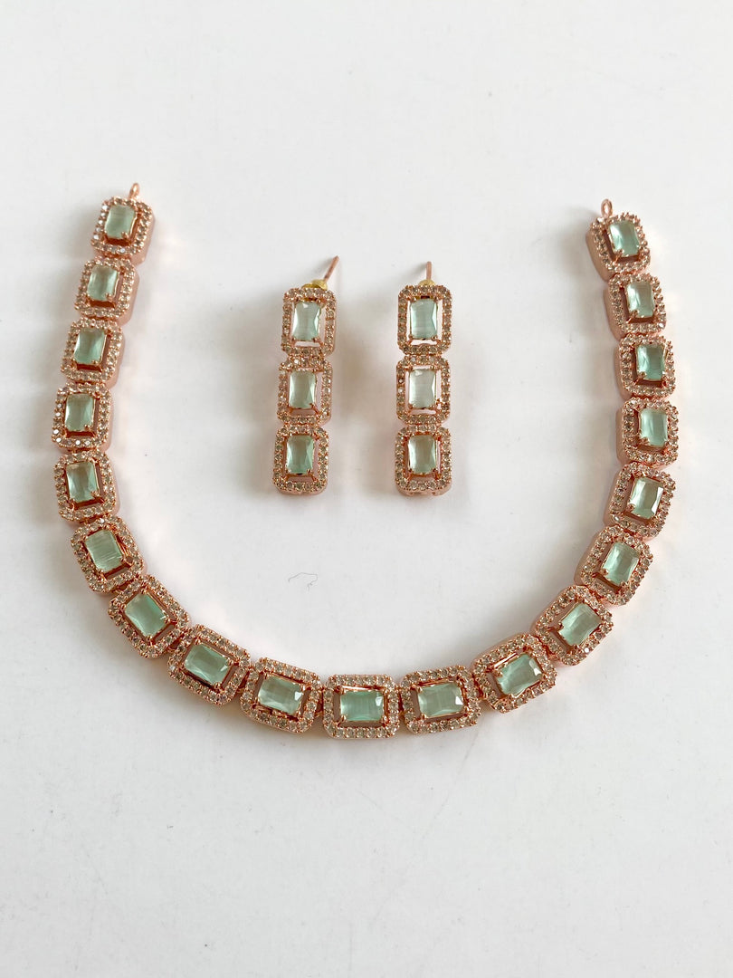 Mint Rose Diamond Necklace Set