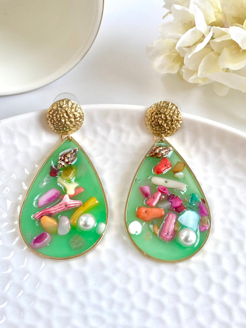 Multiple Coloured Green Base Drop Earrings