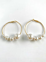 Load image into Gallery viewer, Multiple Sized Pearl Loop Earrings
