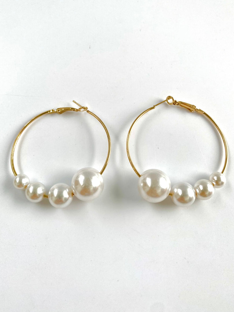 Multiple Sized Pearl Loop Earrings