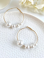 Load image into Gallery viewer, Multiple Sized Pearl Loop Earrings
