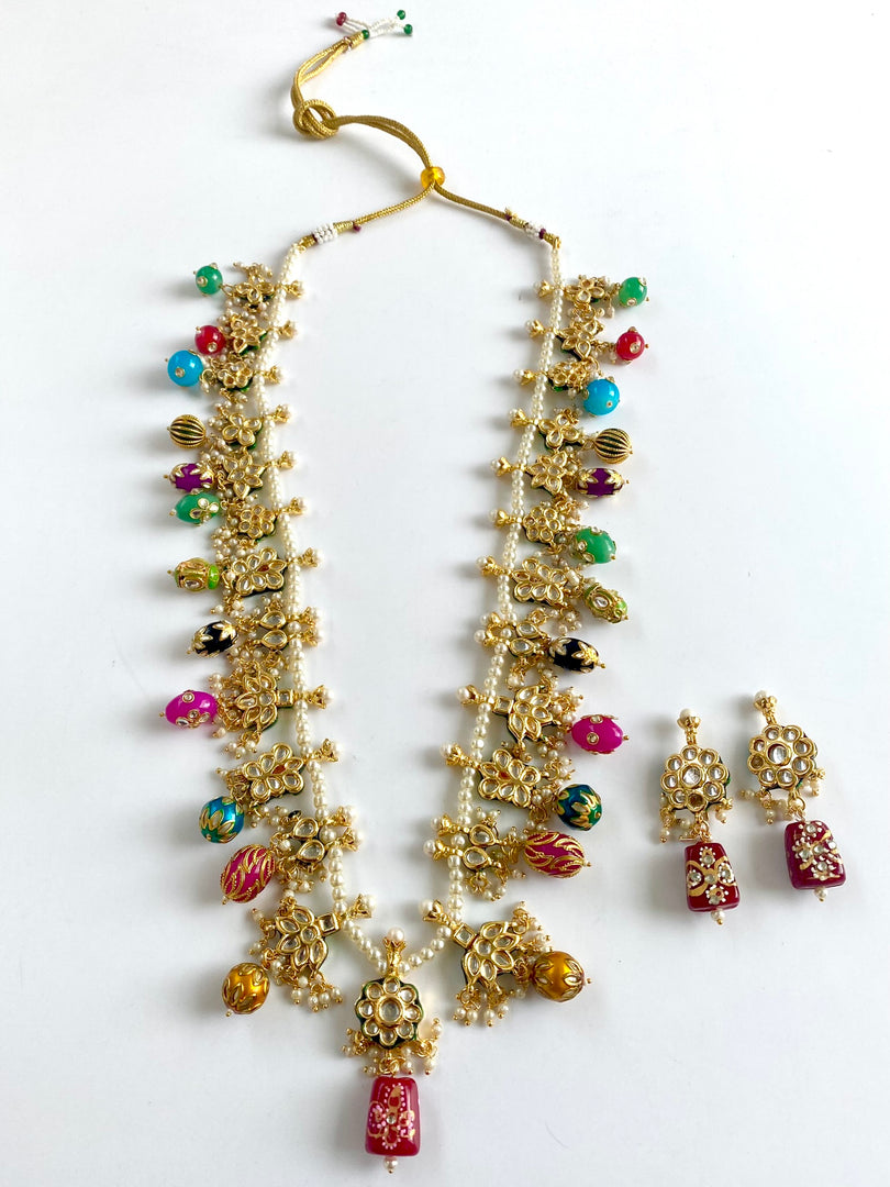 Navratna Charm Kundan Long Necklace Set