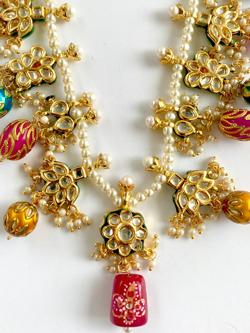 Navratna Charm Kundan Long Necklace Set