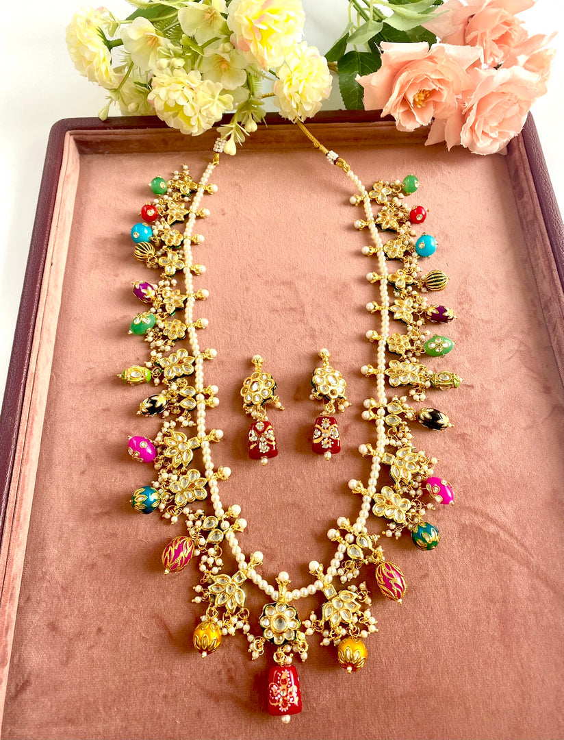 Navratna Charm Kundan Long Necklace Set