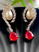 Load image into Gallery viewer, Pearl In Diamond Ruby Earrings
