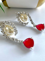 Load image into Gallery viewer, Pearl In Diamond Ruby Earrings
