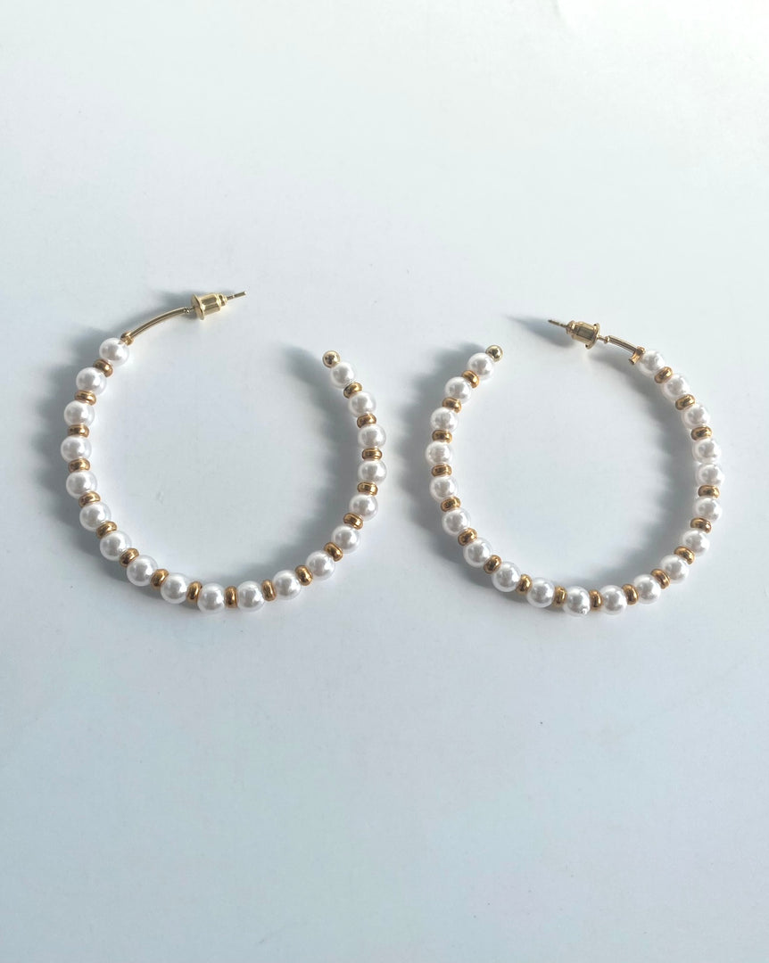 Pearl N Golden Loop Earrings