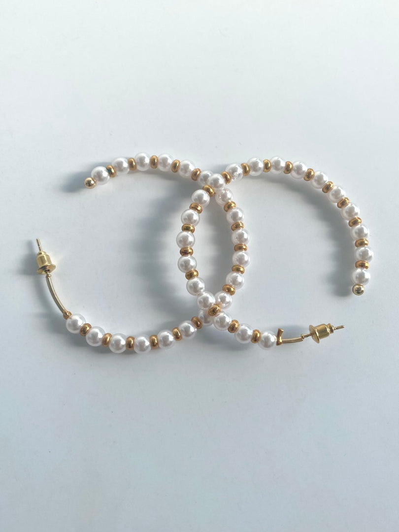 Pearl N Golden Loop Earrings