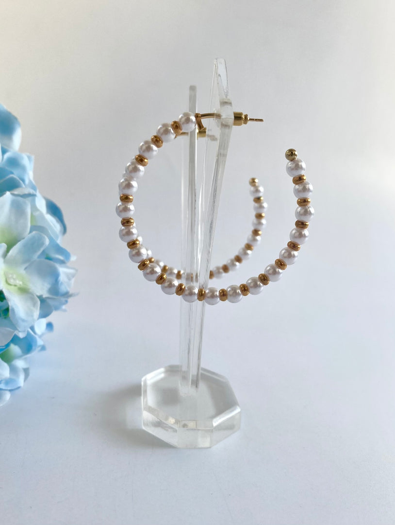 Pearl N Golden Loop Earrings