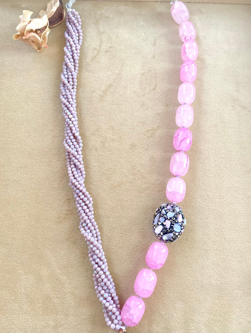 Pink Dancing Peacock Necklace Set