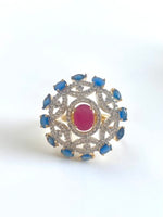 Load image into Gallery viewer, Pink n White Blue Aura Free Size Diamond Cocktail Ring
