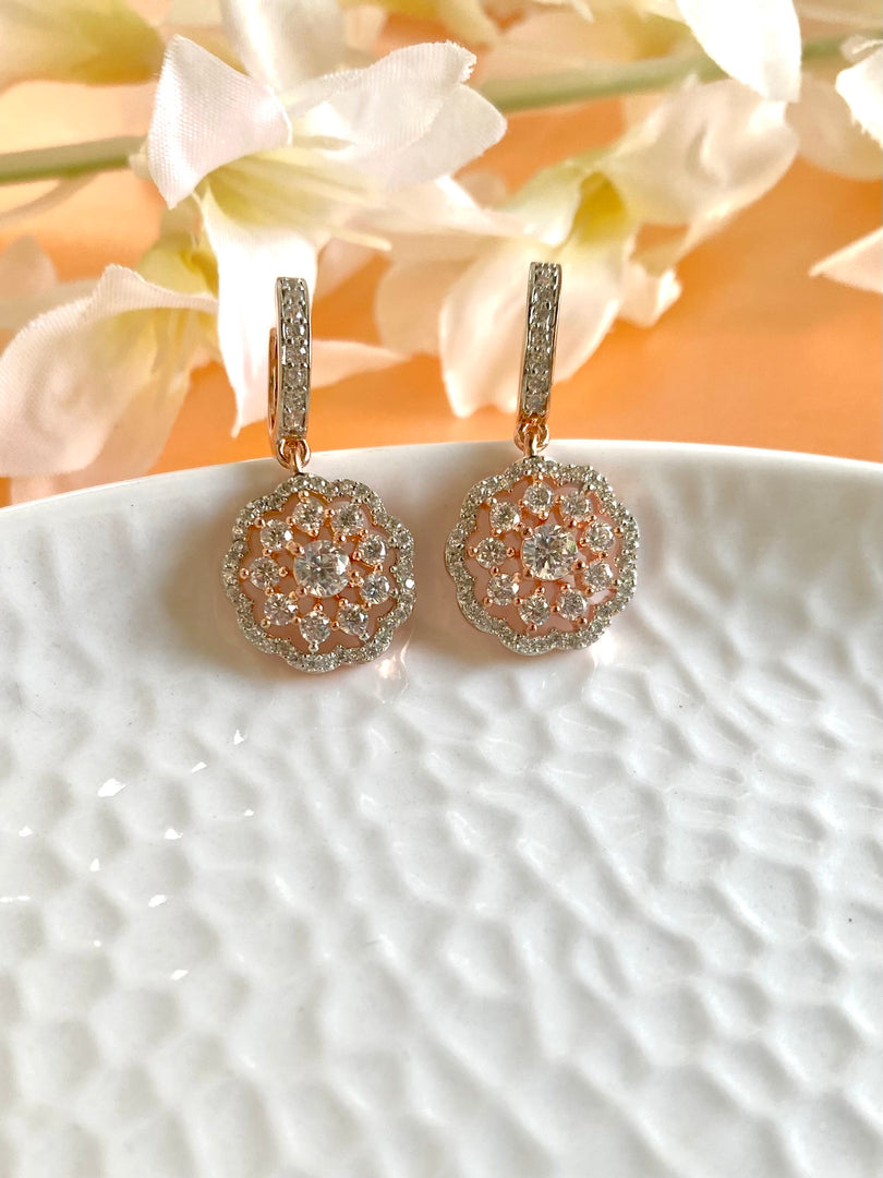 Rose Gold Flower Dangler Earrings
