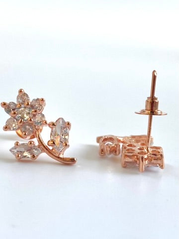 Rose Gold Flower With Petals Diamond Stud Earrings