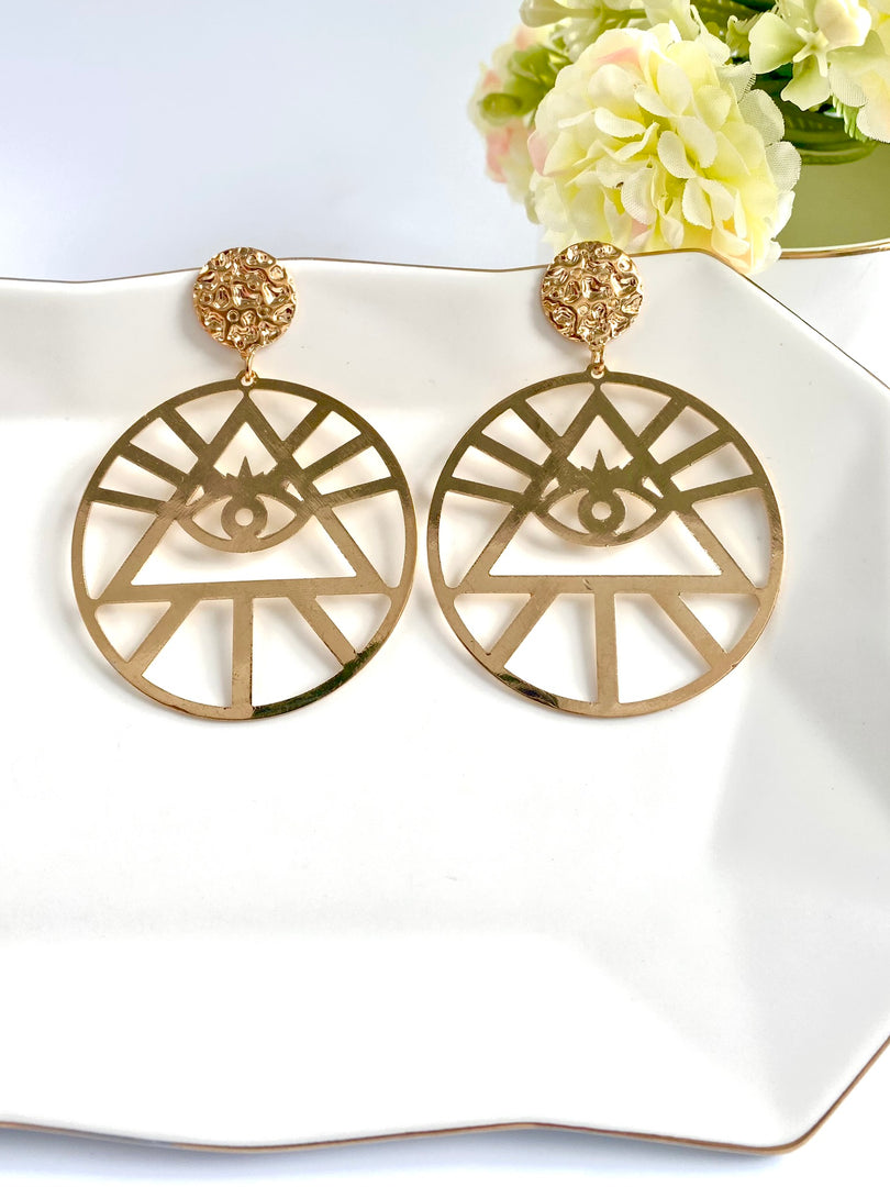 Round Evil Eye Golden Earrings