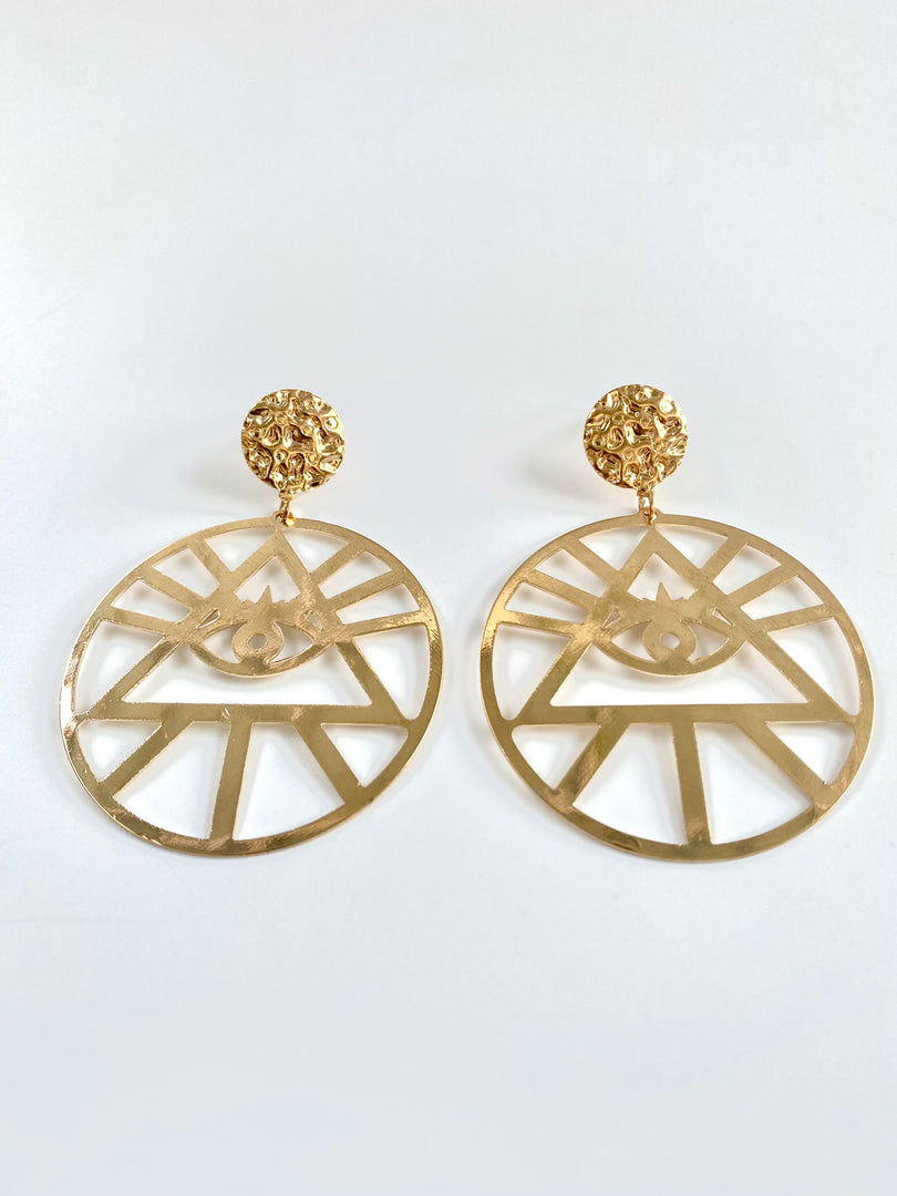 Round Evil Eye Golden Earrings