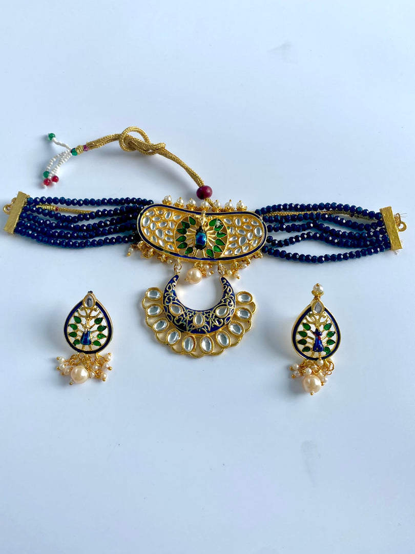 Royal Blue Peacock Kundan Choker Set