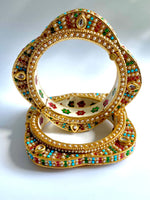 Load image into Gallery viewer, Royal Rajwada Multicolour Jadau Bangle Set
