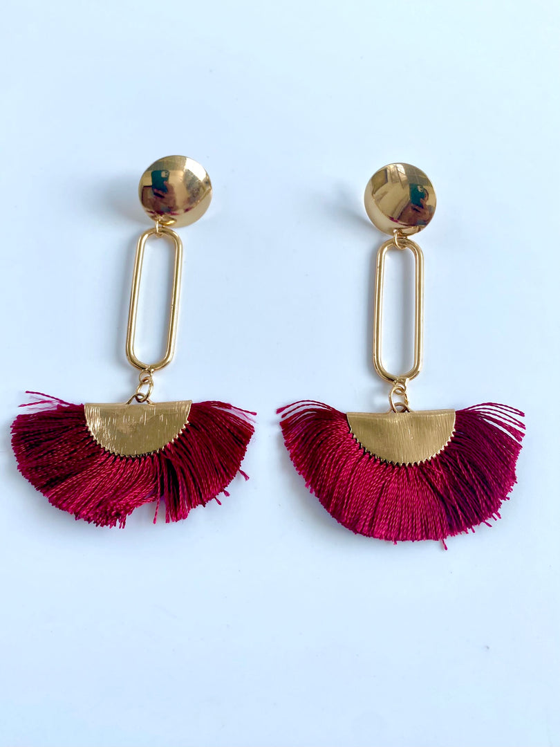 Royal Red Fan Golden Long Earrings