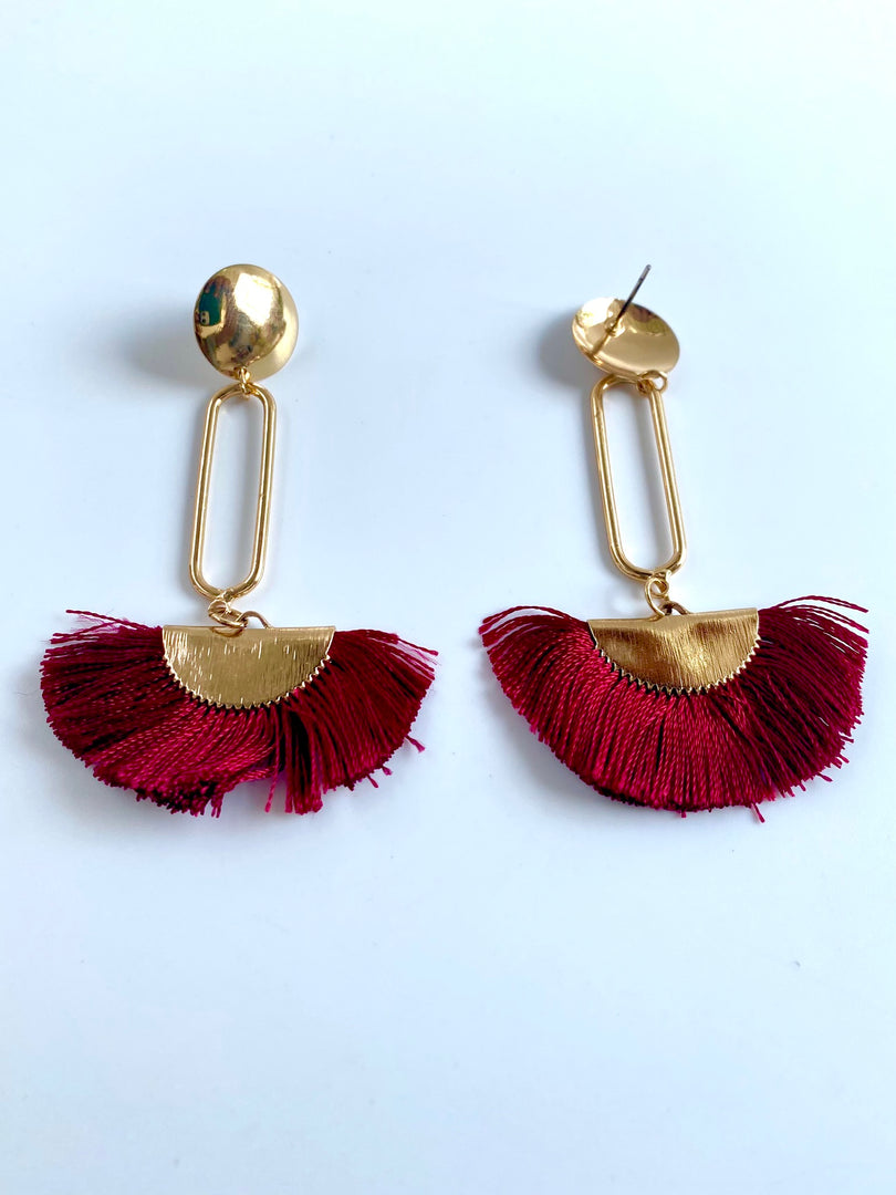 Royal Red Fan Golden Long Earrings