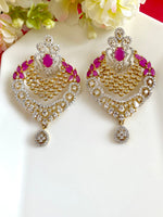 Load image into Gallery viewer, Ruby Head Princess White Diamond Golden Earrings
